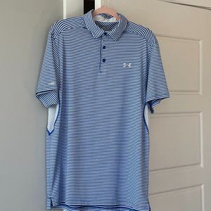 Under Armour Blue/White Striped Performance Golf Shirt - L